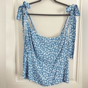 Reformation Ellora Azzurro Blue Floral Tie Shoulder Top size 18 NWOT